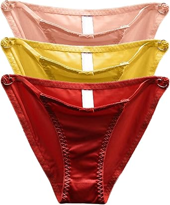 Sexy Satin Panties for Women Seamless Low Waist Bikini Briefs Hipster Lingerie Lady Cheeky Underwear 3-Pack