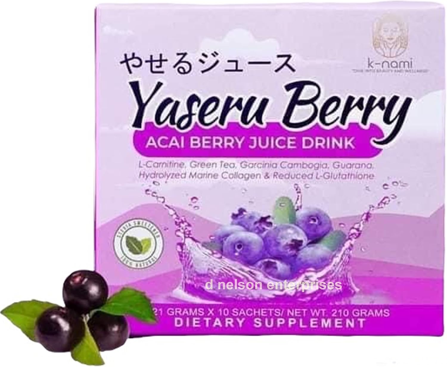 Yaseru Berry Açaí Berry Juice Drink with Hydrolyzed Collagen, 21g x 10