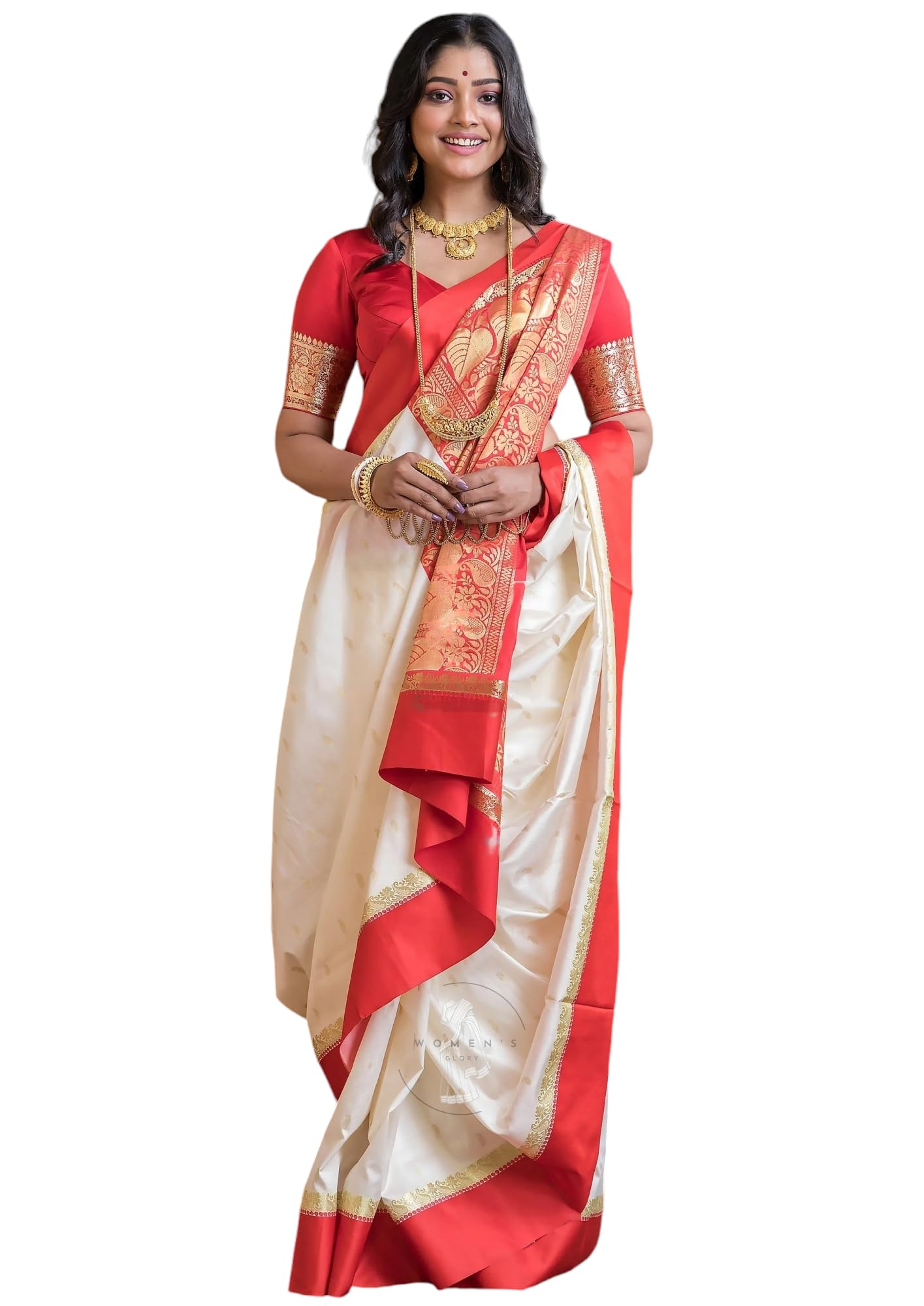 women's glory Banarasi Satin Silk Saree With Embroidered Design and Zari Work.-picture-31