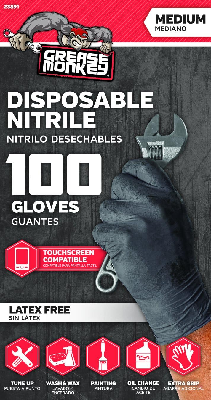 GREASE MONKEY Guantes Desechables de nitrilo, Paquete de 100, medianos