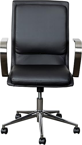 Miniatura 67 de Flash Furniture James Silla ejecutiva de oficina de diseño con respaldo medio, tapicería LeatherSoft gris topo, base y brazos cromados cepillados,