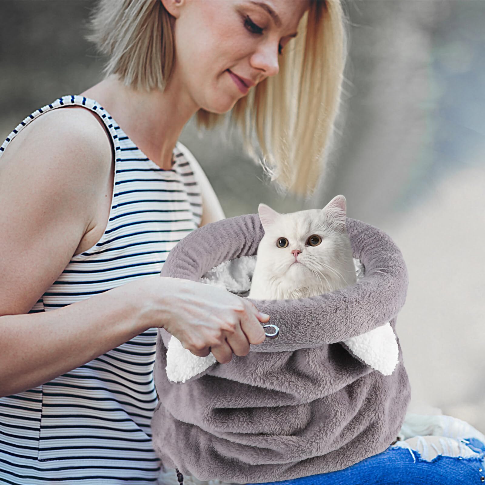 NCONCO Sac de couchage pour chat, chat - Chaud et confortable - Auto-chauffant - Grotte à moitié couverte - Pour chats et chiots (gris, M)
