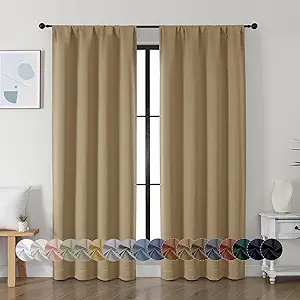 Simplebrand Ava Taupe Blackout Curtains for Bedroom, 72 Inch Length, 2 Panels Set, Privacy Thermal Insulated Rod Pocket Curtains for Patio, French Door, W40 x L72 Inch