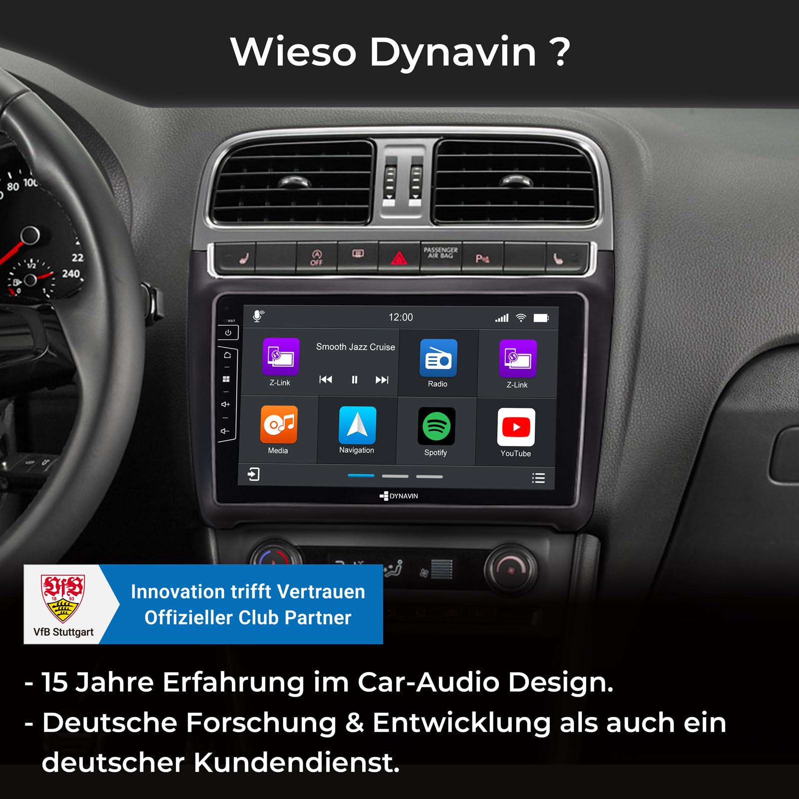 DYNAVIN Android Autoradio GPS pour VW Polo 2014-2017: 9 Pouces OEM Radio avec Wireless CarPlay et Android Auto | Head-up Display | Dab+ Radio: D9-69H Premium Flex