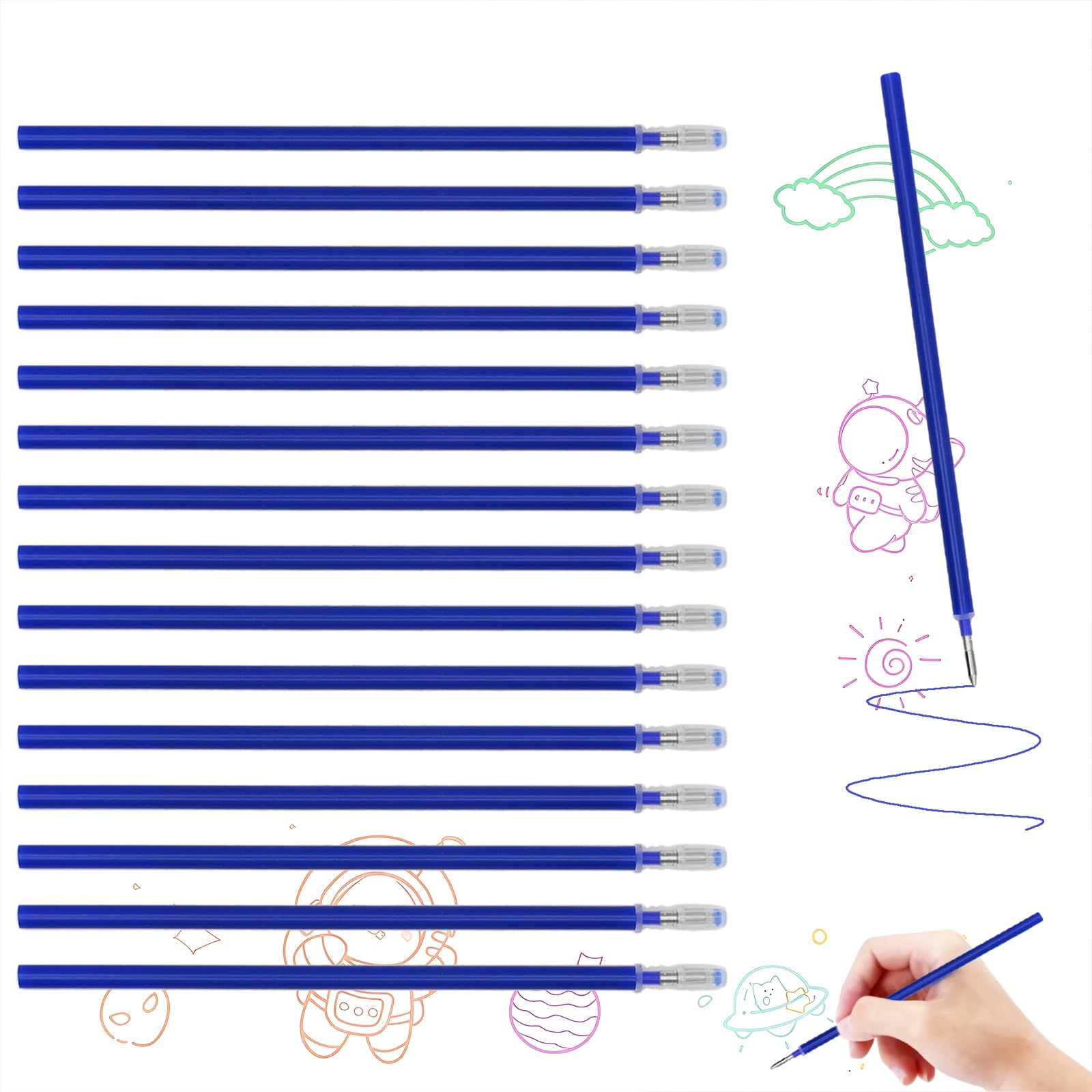 16 Blue Refills, Compatible with Legami Gel Pens, Erasable for Legami Pen Refills with Thermosensitive Ink – 0.7 mm Fine Tip – Long-Lasting and Reliable for Writing, Drawing, and Creative Projects