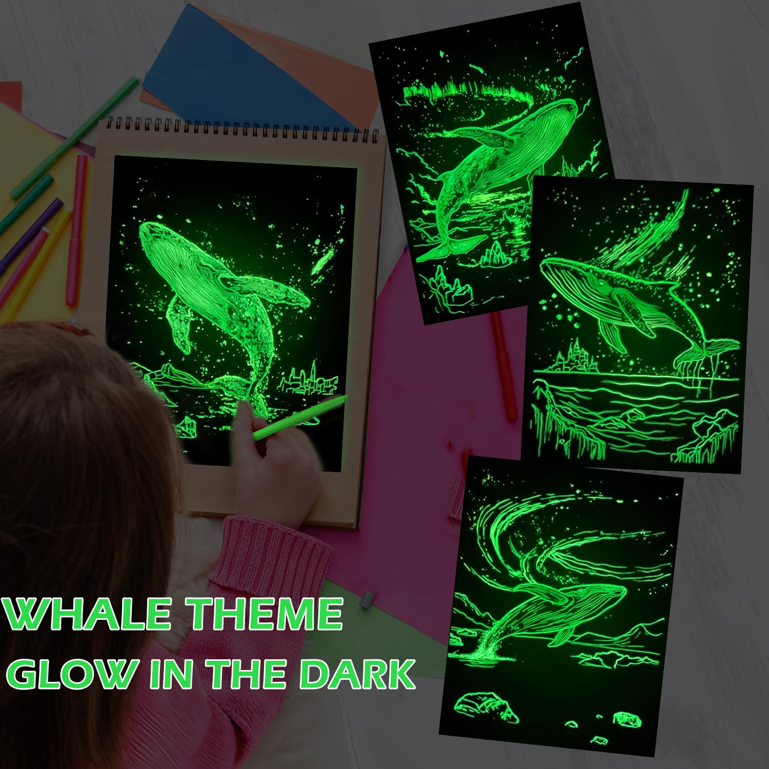ZEKW Scratch Art for Adults and Kids, 8-Piece Luminous Rainbow Scratch Notes Kit with Scratching Tools - Image 3