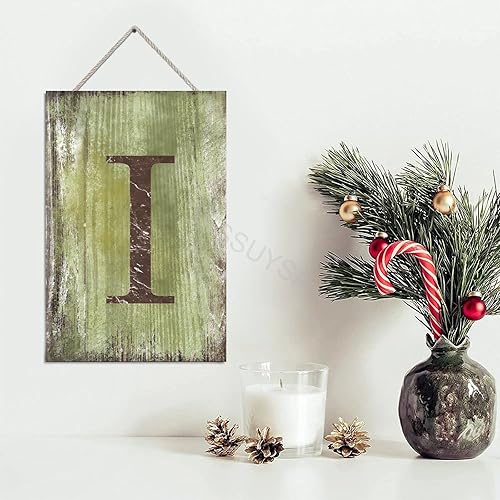 Vista 238 de Letrero colgante de madera con letra J, letrero de madera para decoración del hogar, 26 letras del alfabeto de metal, placa de madera, decoración