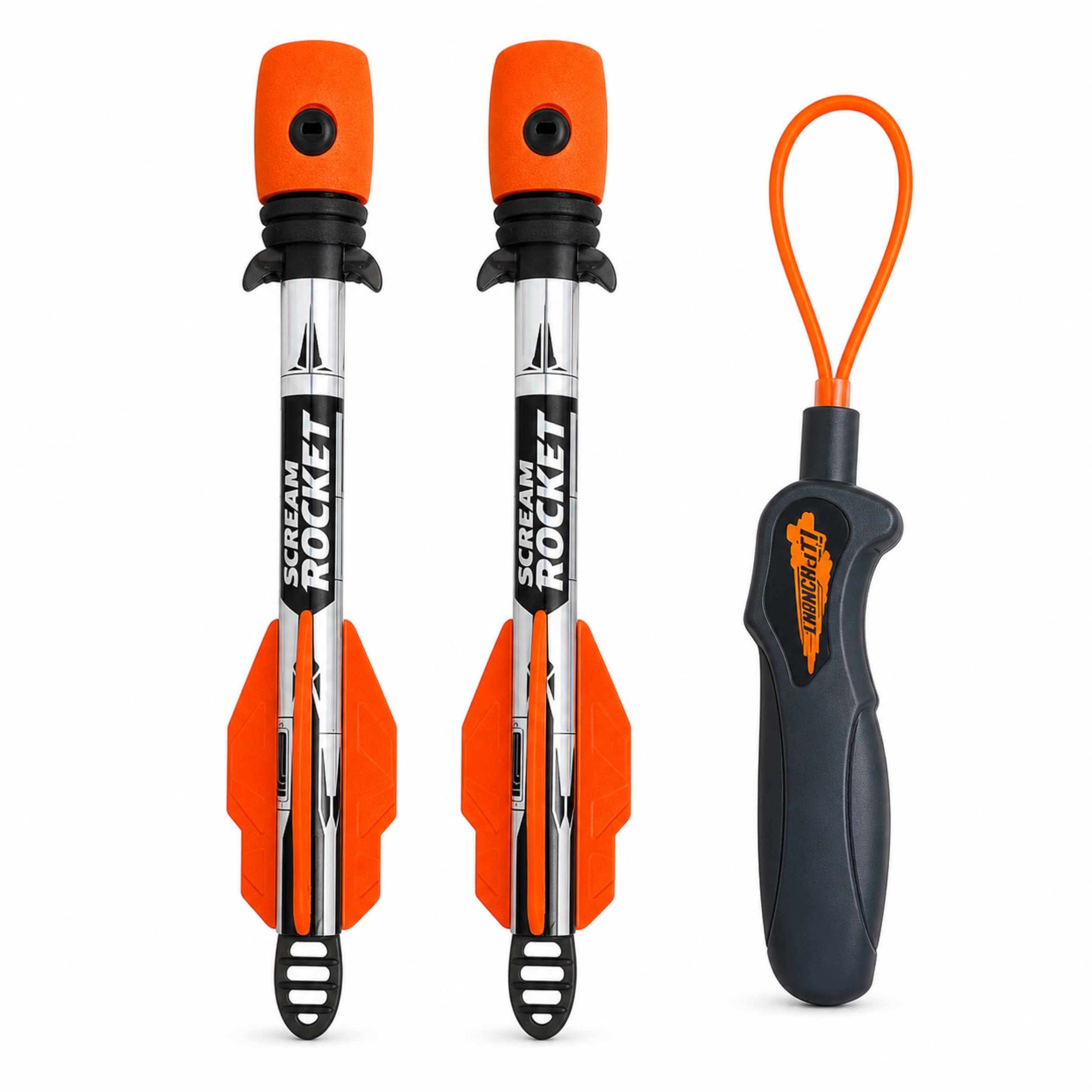 TOYFINITY Whistling Rocket Sling Set, 2 Foam Rockets, Outdoor Launcher