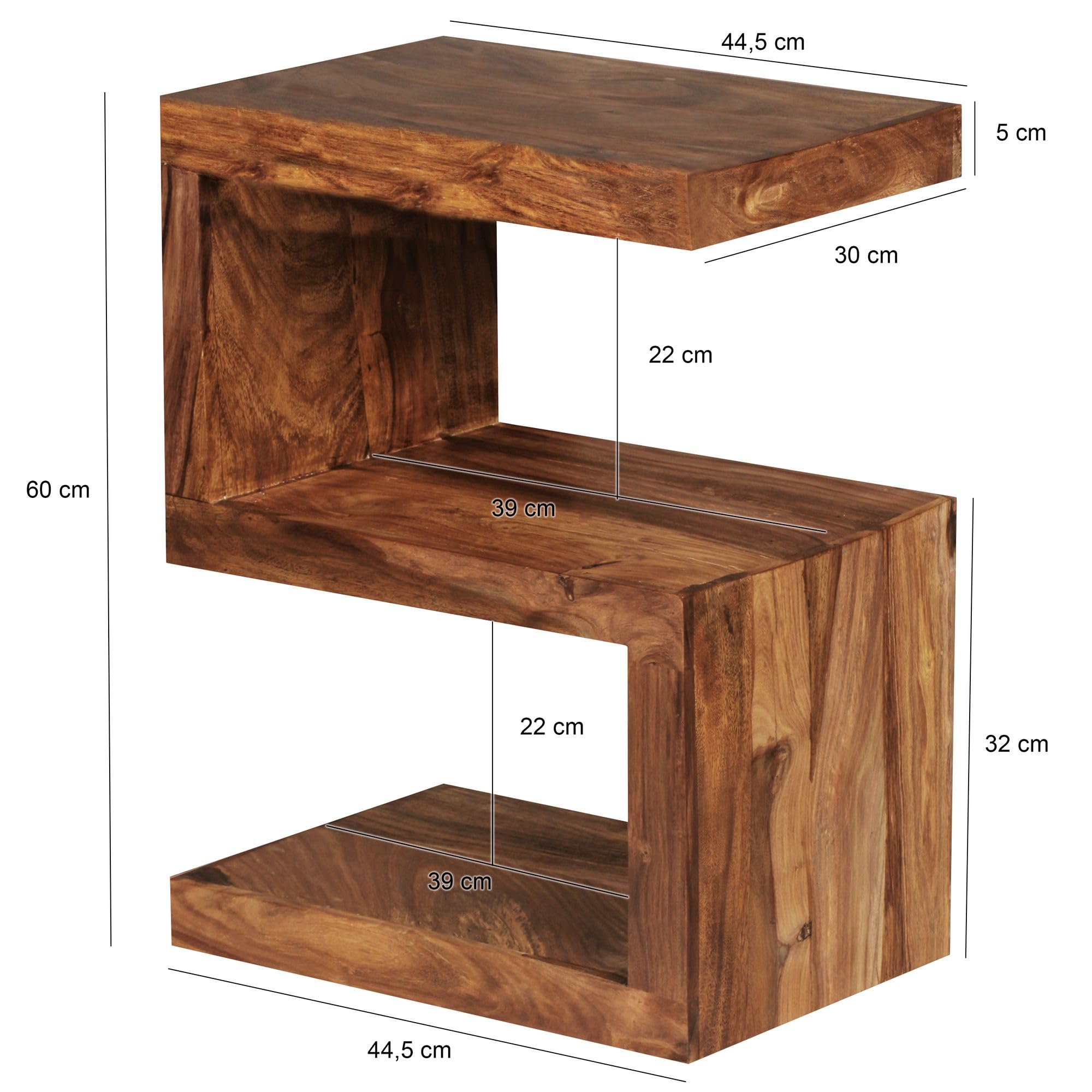FineBuy Tavolino S Cubo 44x30x60 cm Legno Massello di Sheesham | tavolino da soggiorno in stravagante forma a S, tavolino da salotto in vero legno, fatto a mano, ogni pezzo è unico