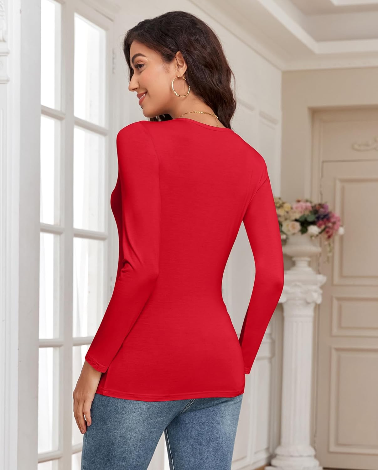 Long Sleeve Shirts for Women V-Neck Lightweight Slim Fit Fall Basic Undershirts Layer T Shirt Outfits 2025 - Image 5