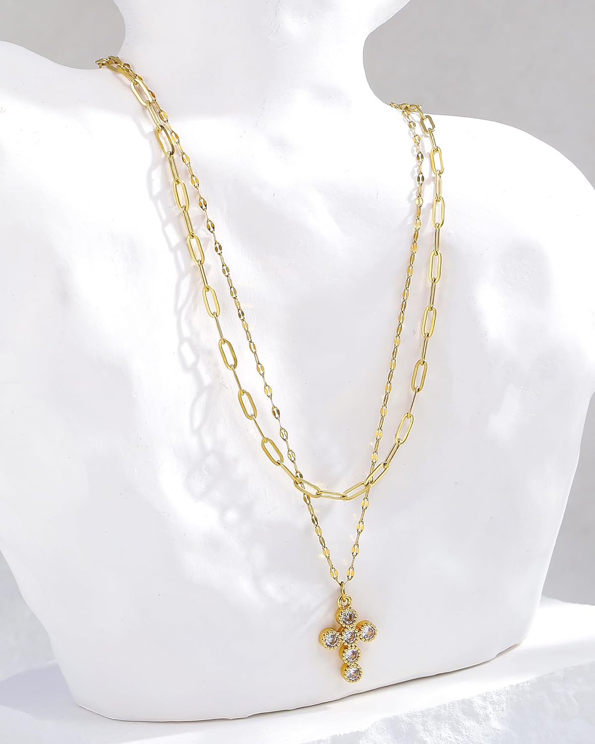 CONRAN KREMIX Waterproof Gold Layered Cross Necklace for Women Non Tarnish,14k Gold Plated Stainless Steel Dainty Cross Necklace Stack Necklaces Set for Women Christian Gifts Jewelry - Image 5