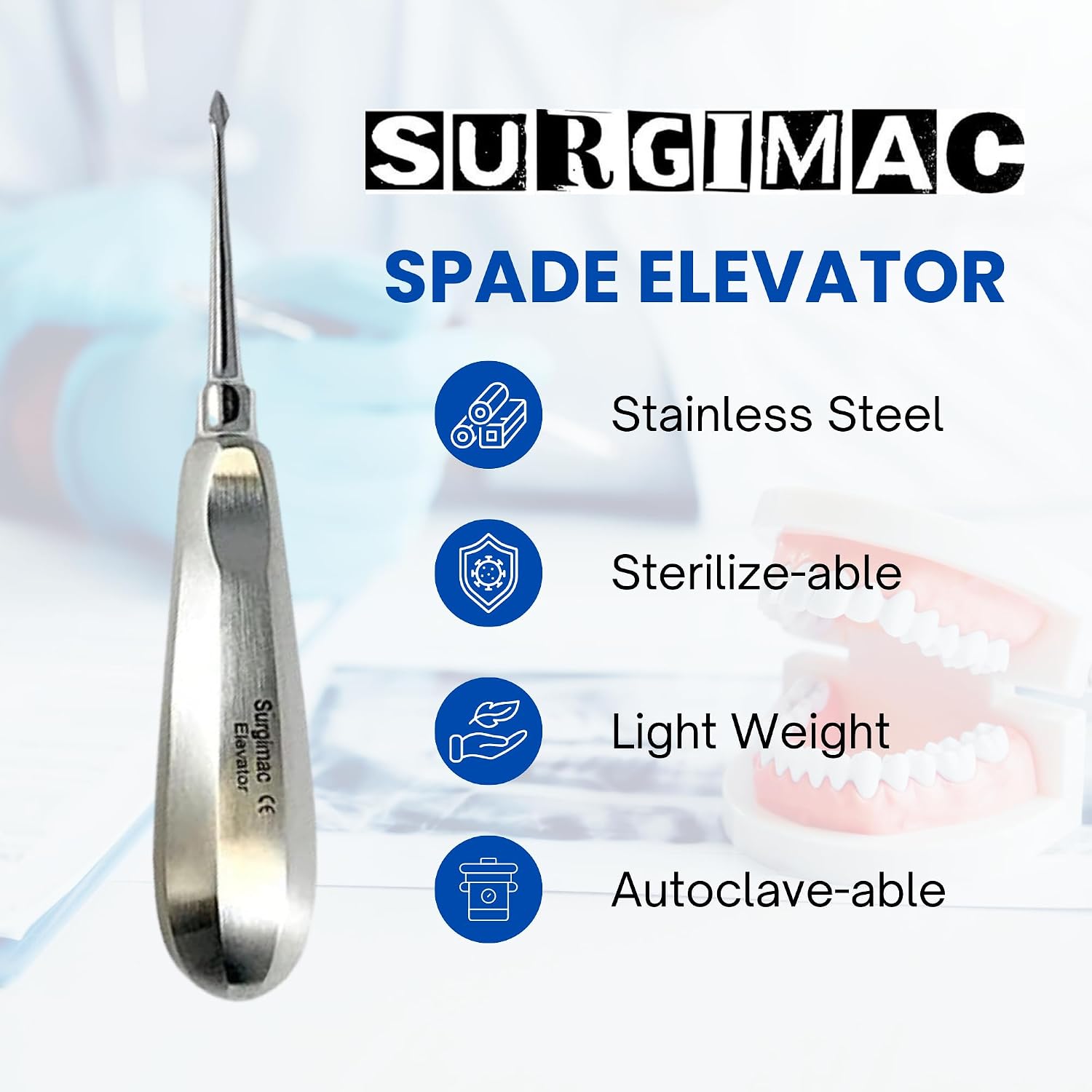 SURGIMAC Dental Elevator #60 Spade Elevator Concave Tip Stainless Steel Root Extracting Elevator