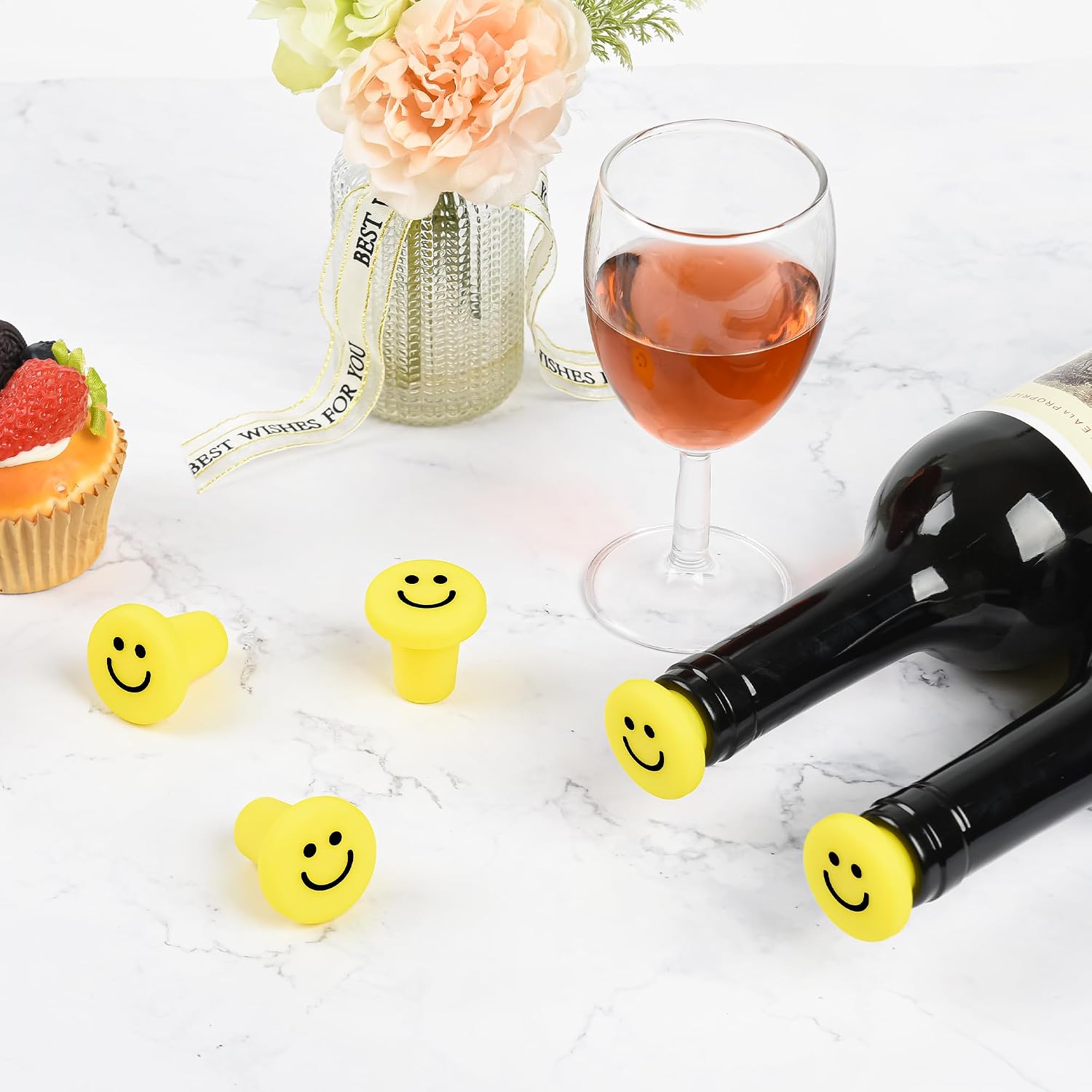 Doukado 3 Pcs Smiley Face Wine Stoppers, Leak-Proof Silicone Saver Set image 5