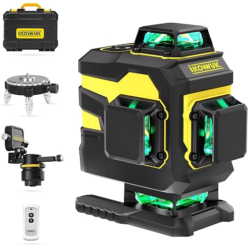 IKOVWUK 4x360° Laser Level Pro Kit, Self-leveling Tool for Construction, Tiling Floor & Picture Hanging, 4D Cross Line Laser Level with Fine-tuning Bracket, 16 Lines Laser level with 2*4000mAh Battery