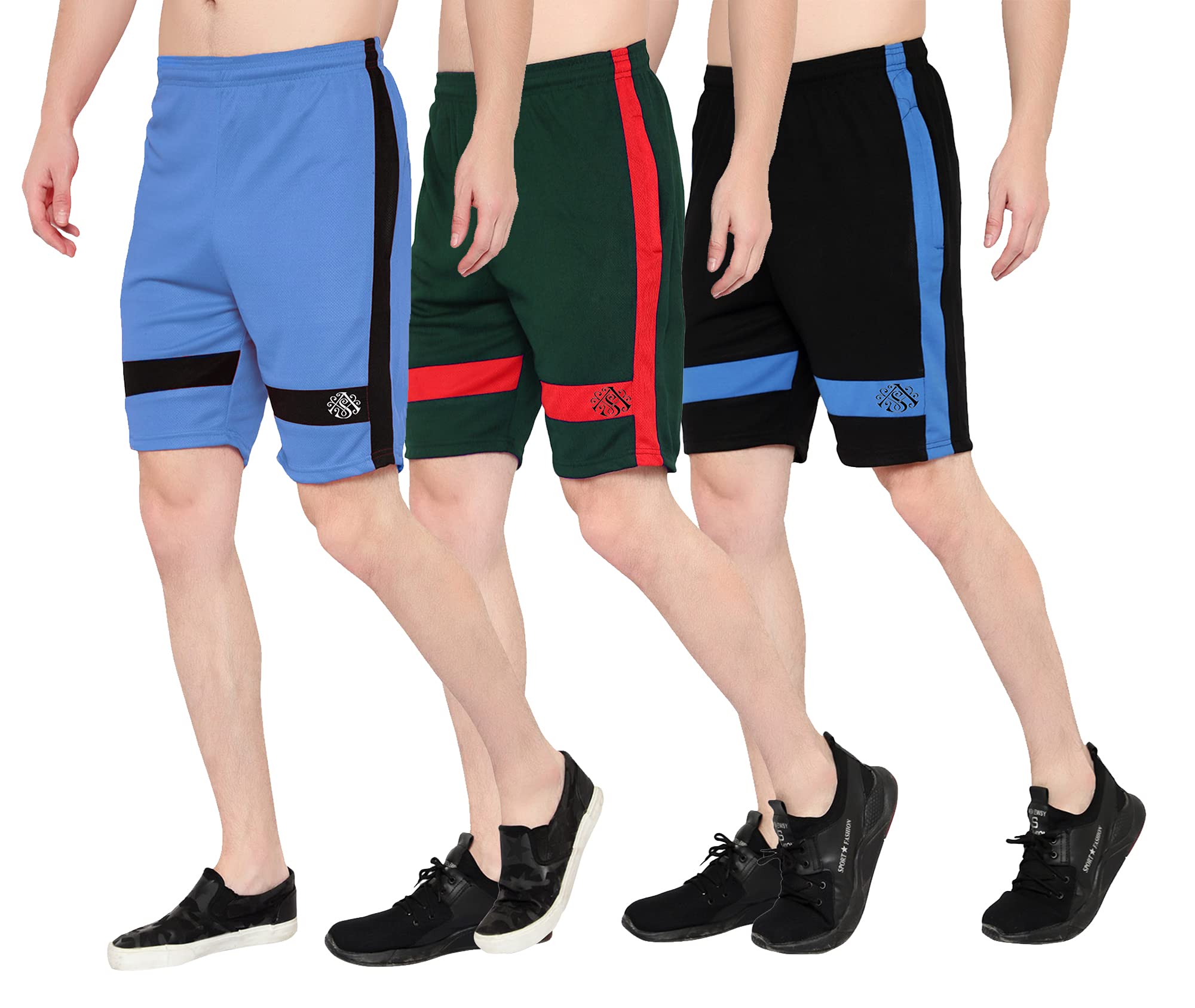 oora Mens Breathable Honeycomb Sports Shorts Pack of 3 (Blue, Green, Navy, 34)-picture-32