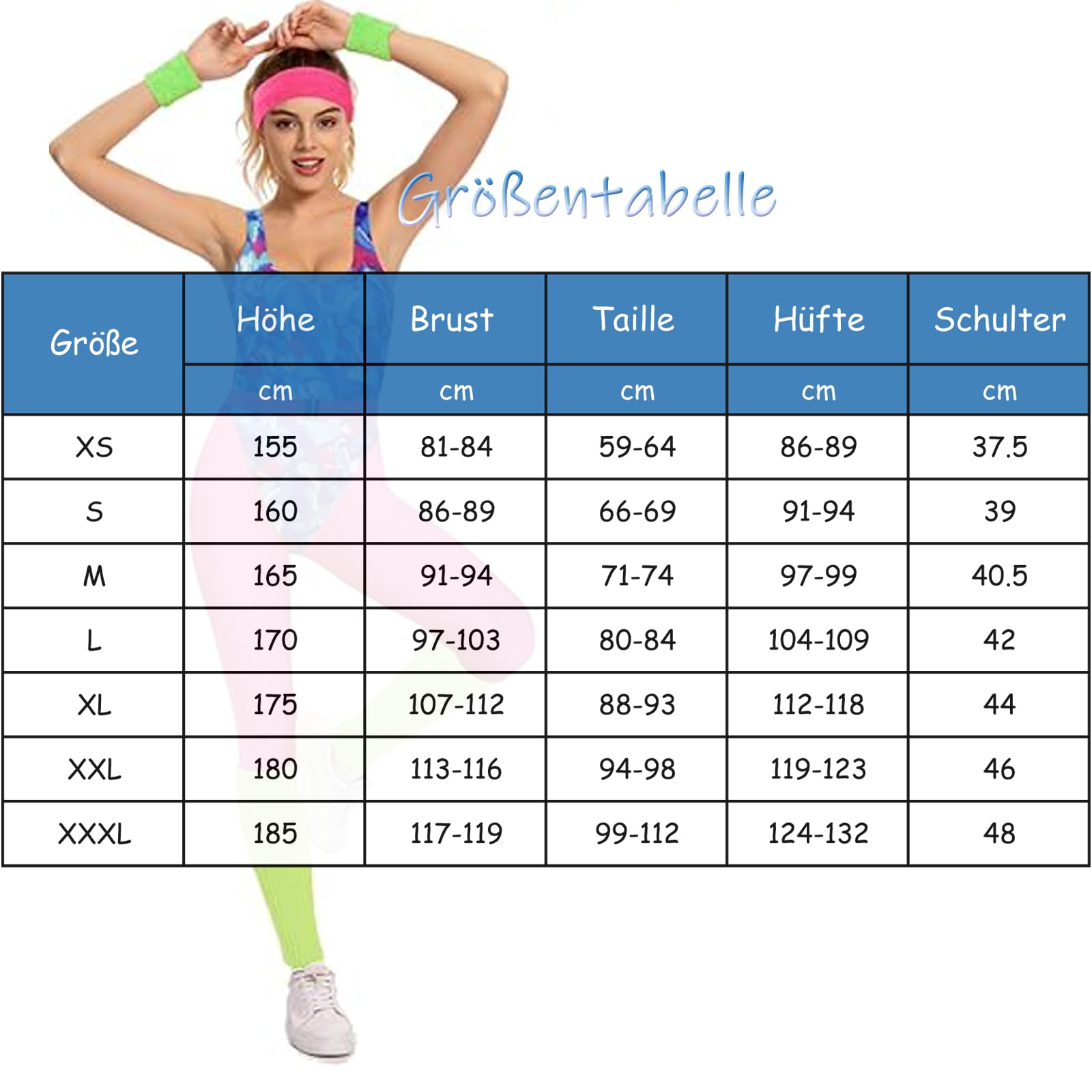 Costume de fitness des années 80 pour femme - Survêtement rétro - Combinaison de yoga - Avec accessoires - Costume de fête