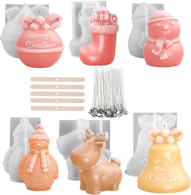 Treedix Christmas Resin Molds Silicone, 3D Christmas Candle Making Molds, Moulds for Epoxy Resin, Candle Making, Home Garden Ornaments Christmas Decoration, DIY Christmas Gifts Crafts (6 Sets)