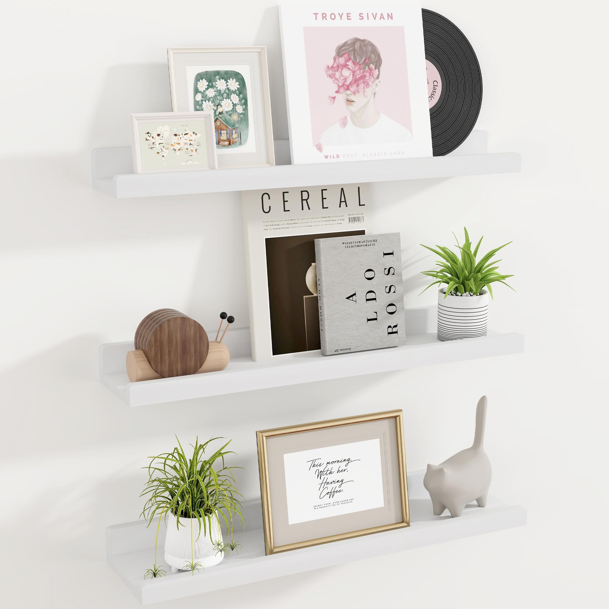 Floating Shelves for Wall, 24 inch Solid Wood Picture Ledge Shelf for Wall Storage, Nursery Book Shelves with Lip for Living Room Bathroom Bedroom