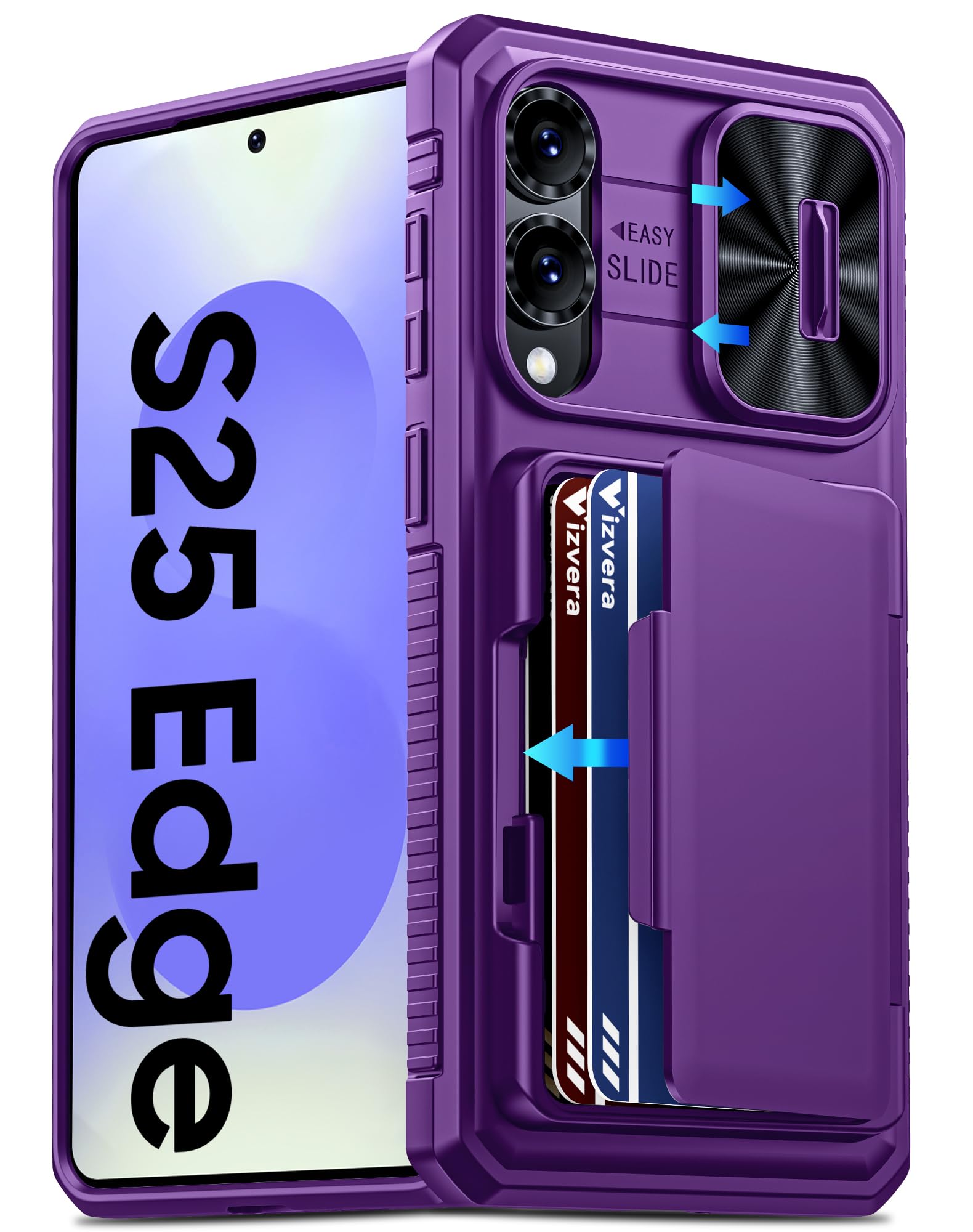 Vizvera for Galaxy S25 Edge Case Wallet RFID [Cards Holder][Camera Cover][Slim] Full Body Shockproof Silicone Protective Phone Case for Galaxy S25