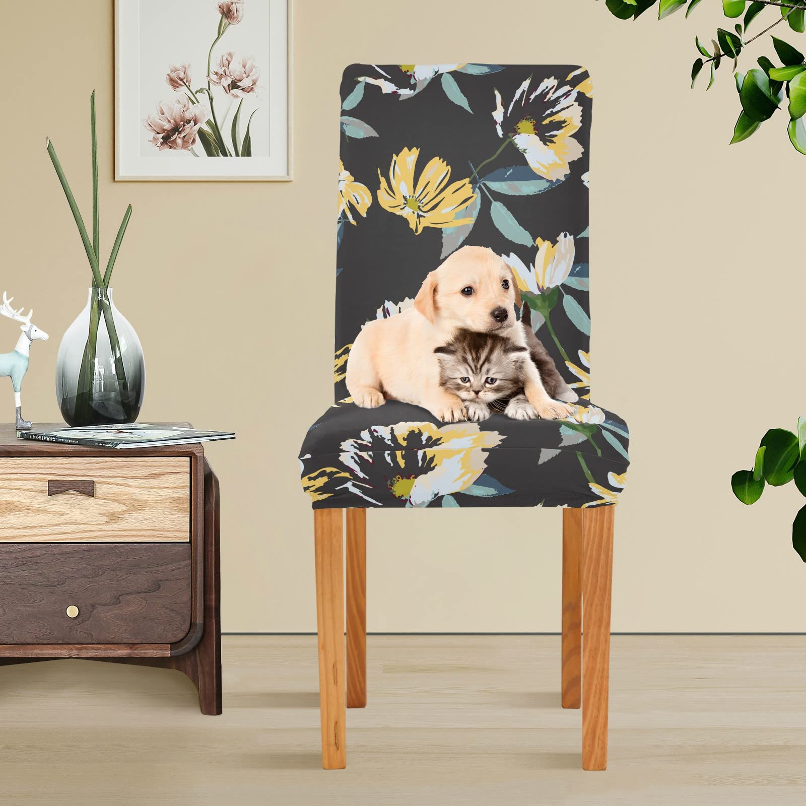 JUMBEAR Bellissimi coprisedie con girasoli per sala da pranzo, elasticizzati, rimovibili, lavabili, antipolvere, coprisedia decorativi, 4 pezzi