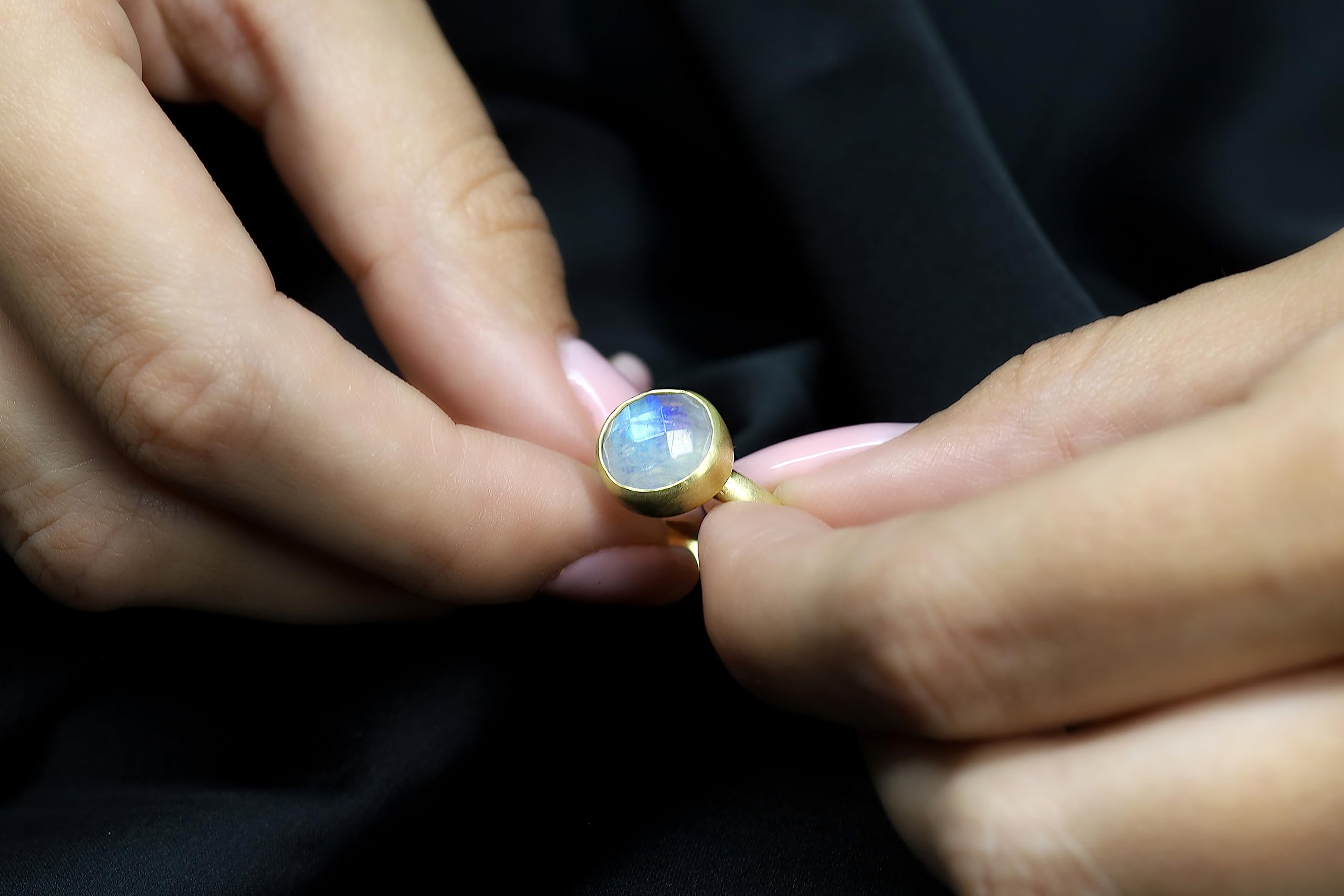 10mm Runde 14k Gold Regenbogen Mondstein Lünette Set - Gold Gefüllt Handgemachte Ring - Juni Geburtsstein Ring - Ideale Geschenk oder Verlobungsring - Vorschlag-Schmuck