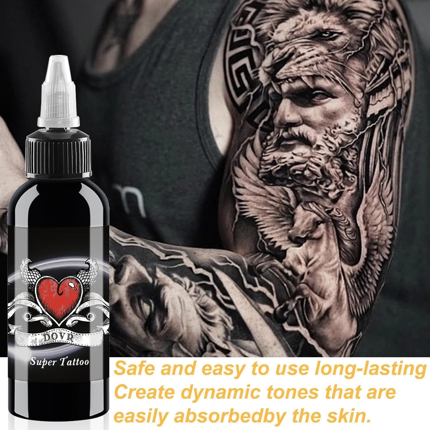 BAODELI Black Tattoo Ink for Human Skin - and Vegan-Friendly Tattoo Ink for Professional Body Arts, Bottle (60ML)