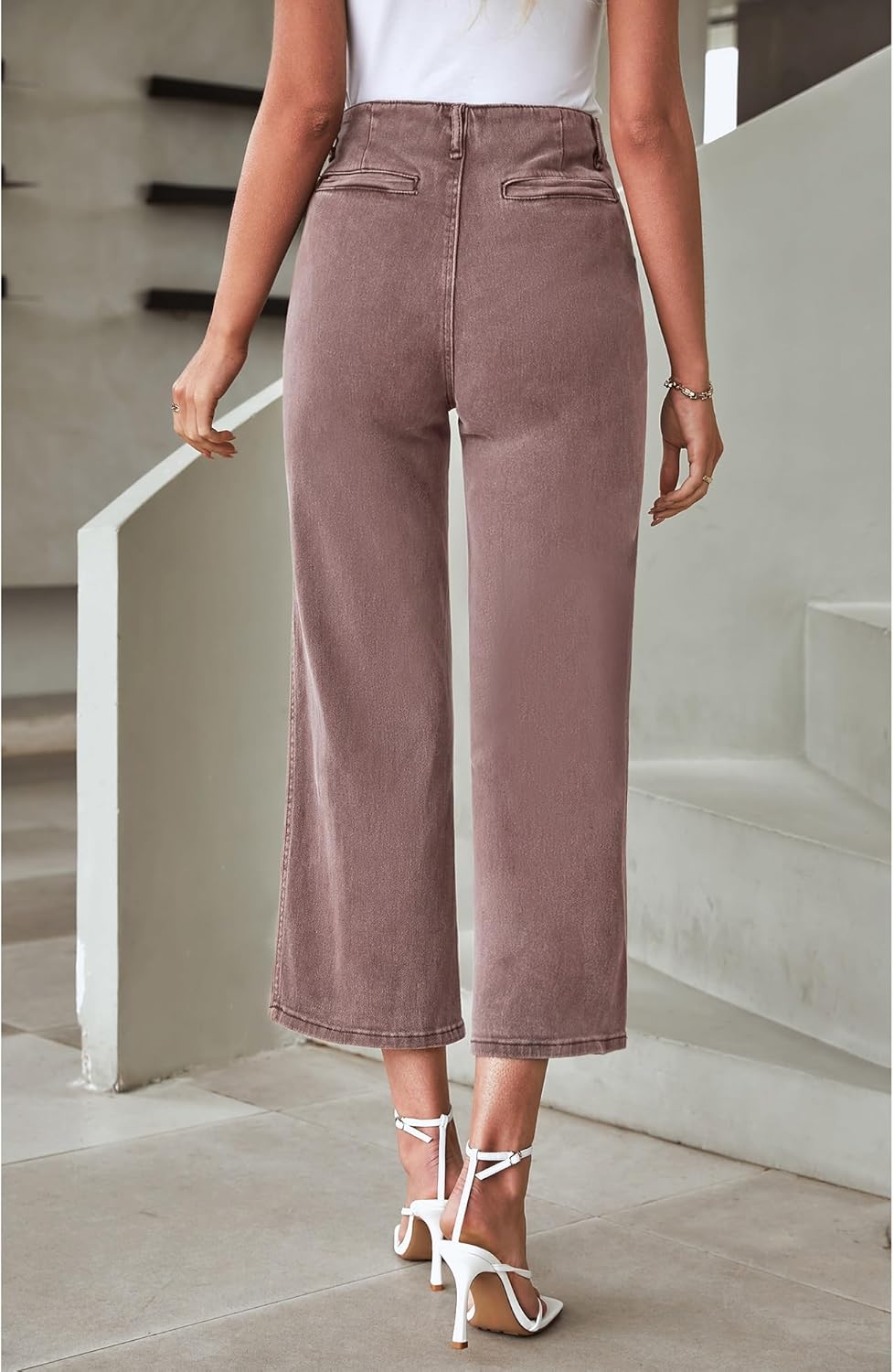 LookbookStore Womens Jeans High Waisted Trendy Cropped Wide Leg Baggy Stretchy Denim Jean Pants Pocket Trousers Jeans - Image 3