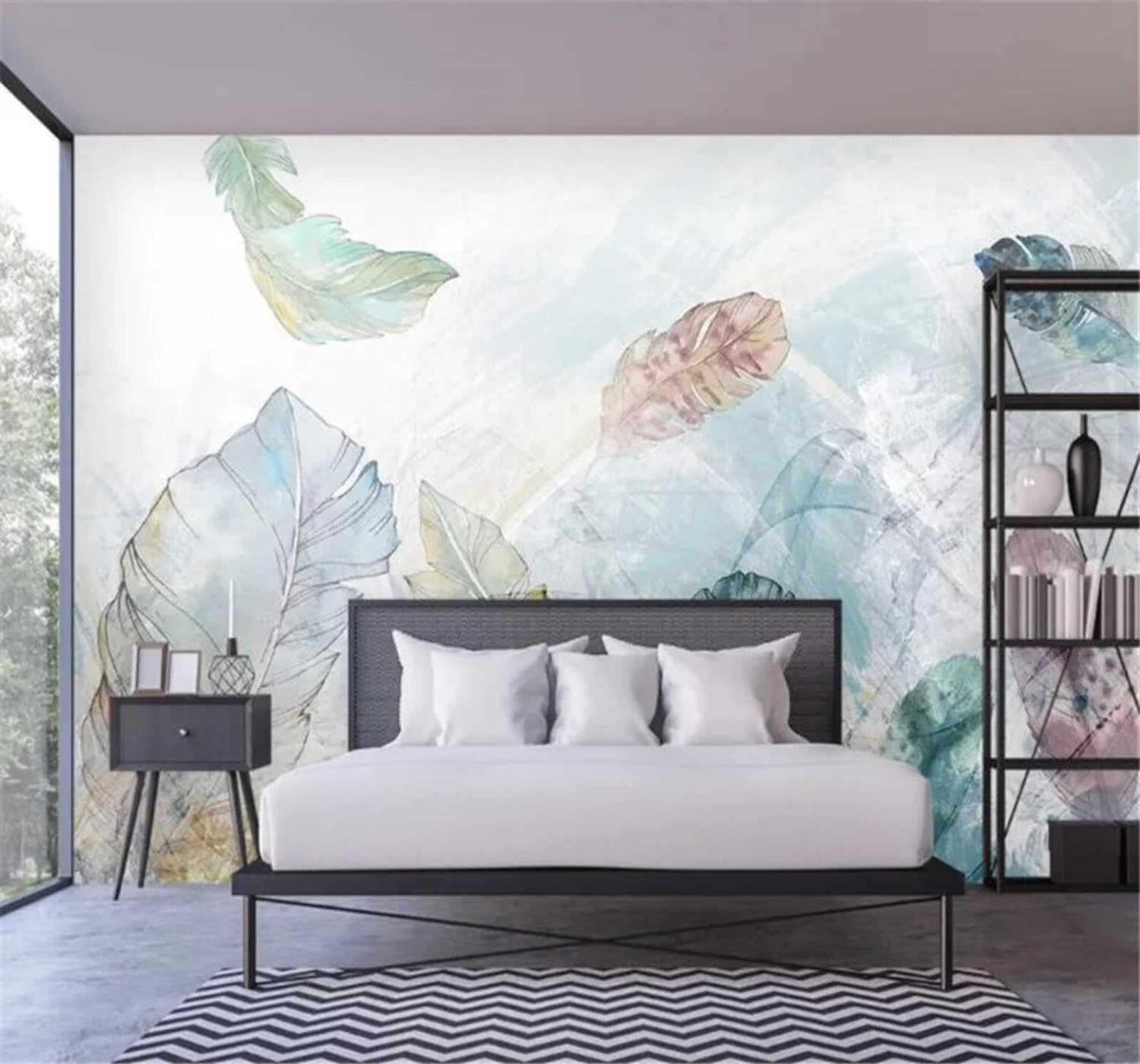 Tzxztt Watercolour Abstract Feathers Art Fresh and Light Modern 3D Wallpaper Premium Textured Silk Neutral Tones Material Ideal for Living Room Bedroom-400cm×280cm