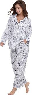YiNi LuLu Womens Silk Satin Pajamas Set Button Down 2 Piece Pjs Long Sleeve Oversized Sleepwear with Pockets