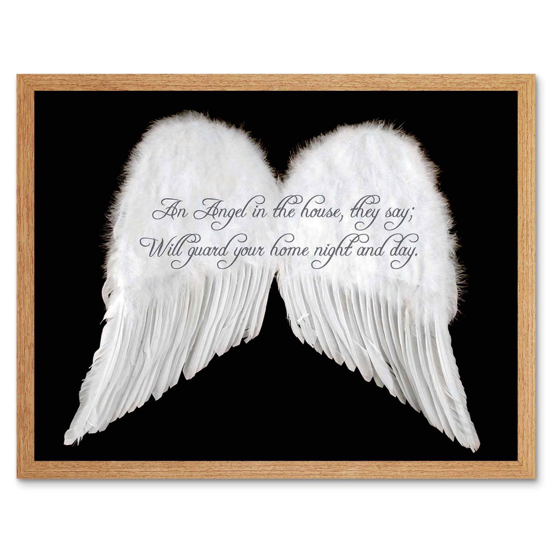 Wee Blue Coo An Angel The House Guard Home Wings Quote Motivation Typography Art Print Framed Poster Wall Decor 12X16 Inch
