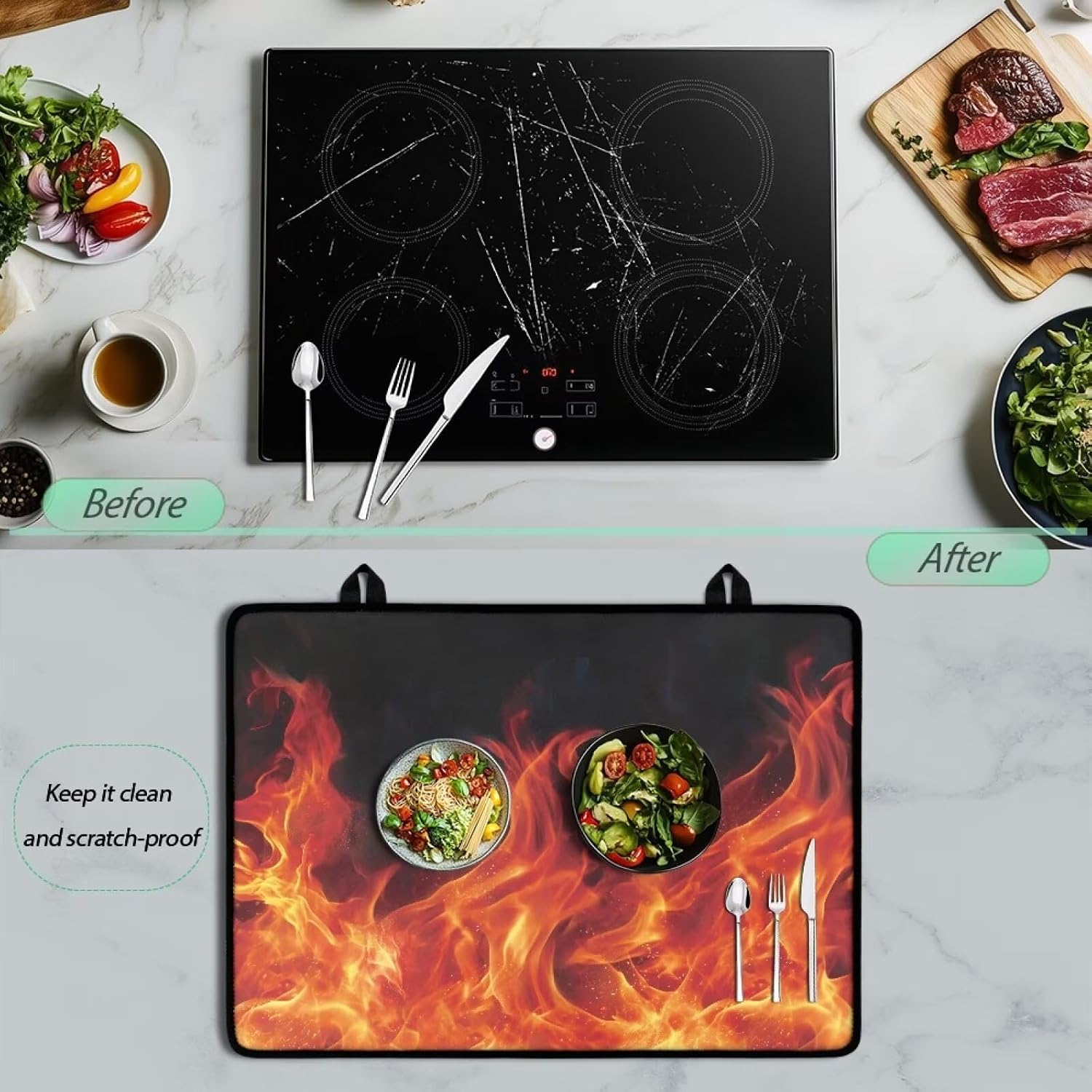 Poceacles Glass Stove Top Cover Non-slip Electric Stove Top Protector Cooktop Cover for Electric Stove, Heat Resistant Foldable Range Cover, 29'' x 21'', Flame Red
