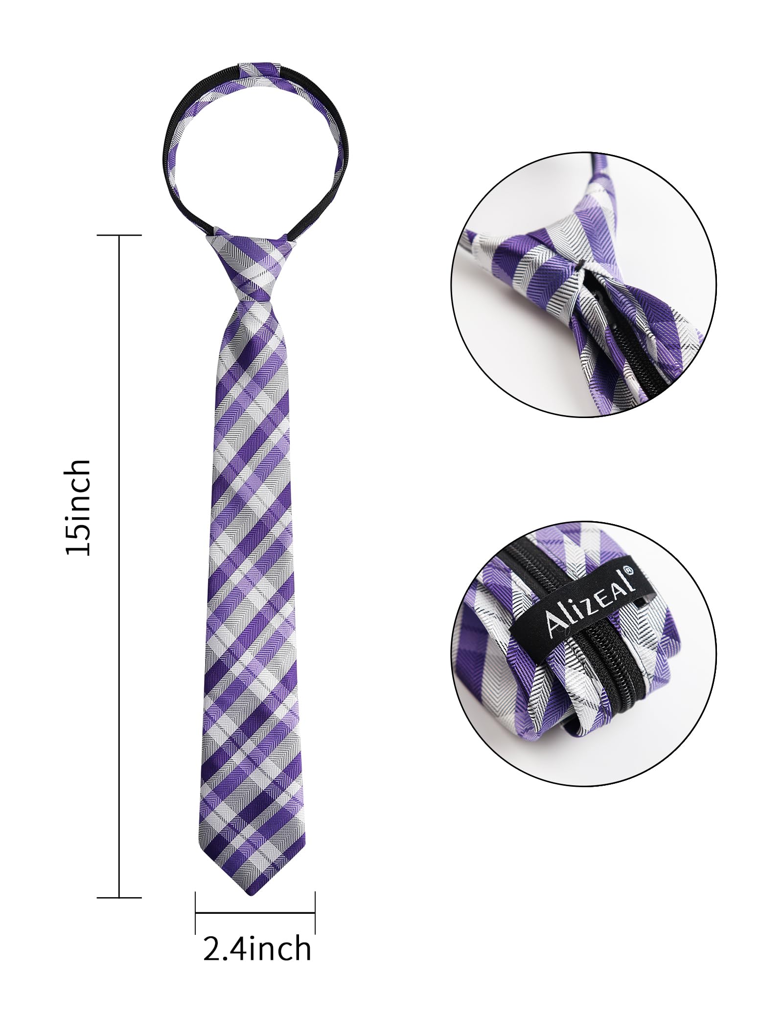 Alizeal Boys 15inch Length Novelty Woven Stripe Neckties for Age 8-14, Purple-3