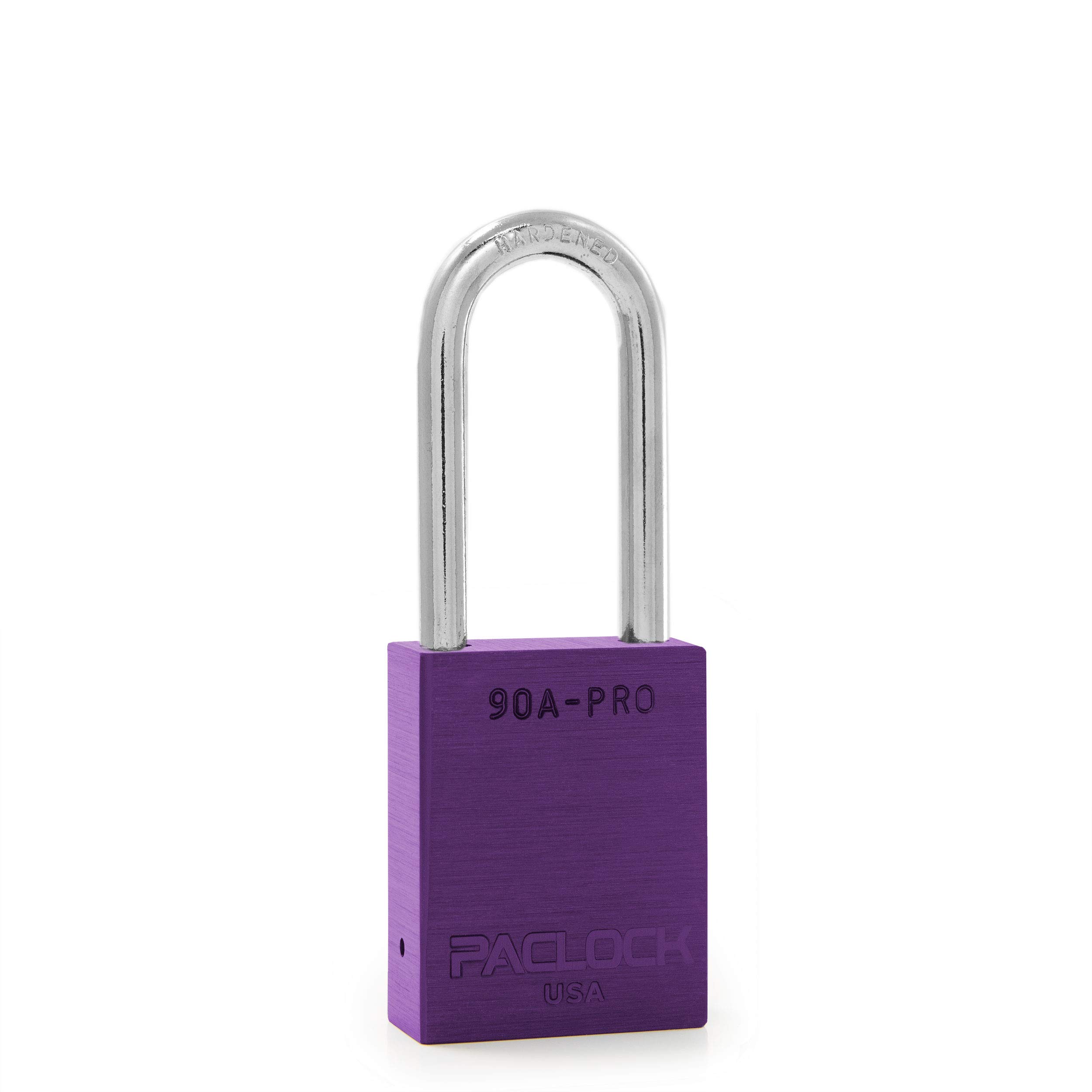 PACLOCK's 90A-PRO Padlock, 1/4" Diameter Hard. Steel Shackle, 2" Tall, High Performance 7-Pin Cylinder w/ 1 Key, Keyed Alike, Purple