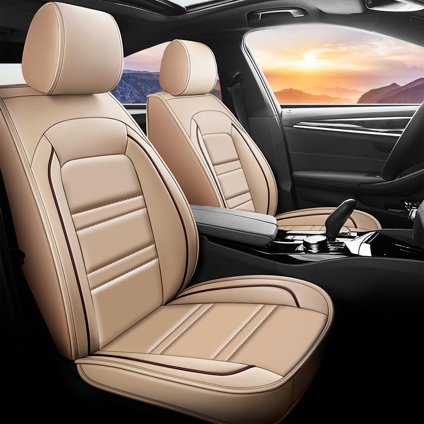 Leather Car Seat Covers Fit for Buick Enclave 2008-2023, Car Seat Cover 7 Seat, Non-Slip and Waterproof Full Set with Pillow Accessories (Coffee)