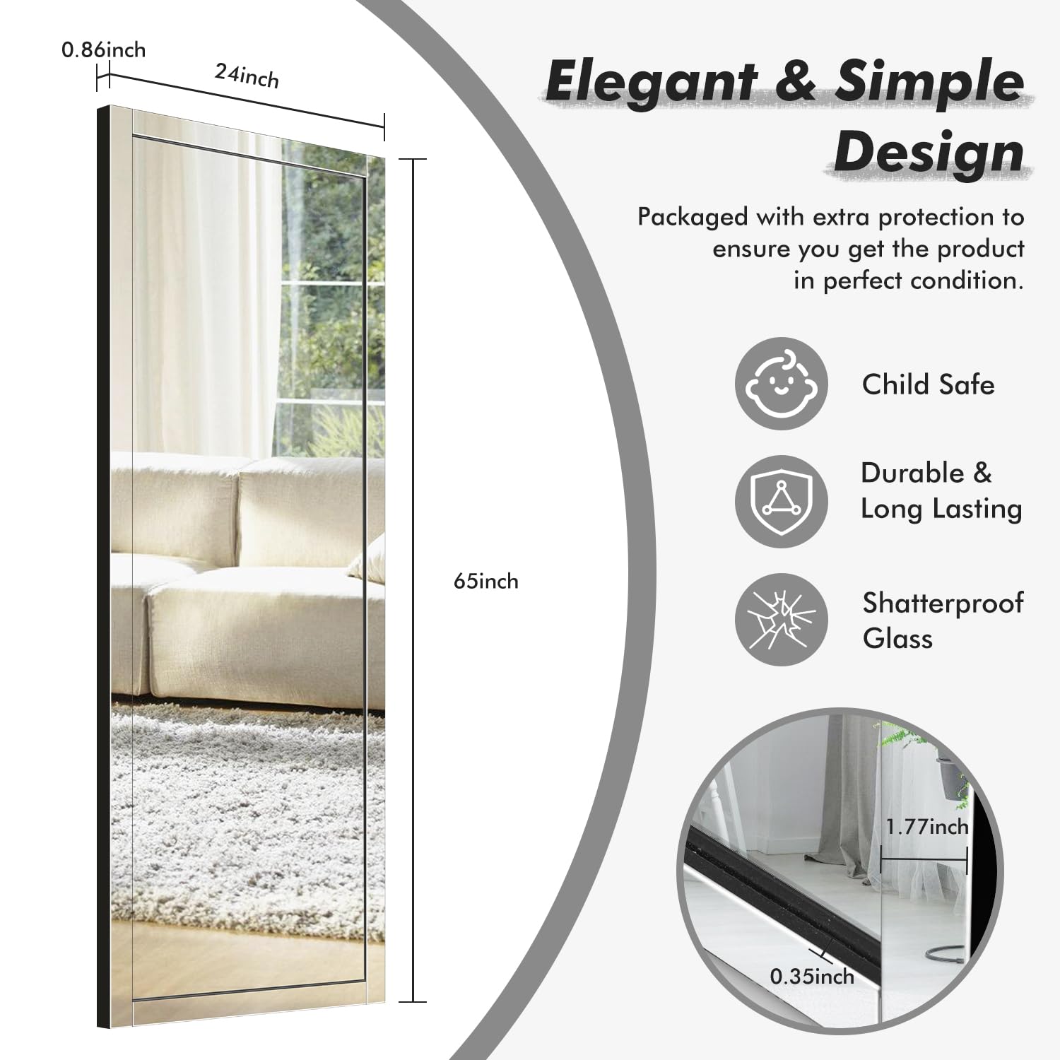 Full Length Wall Mirror - 24 x 65