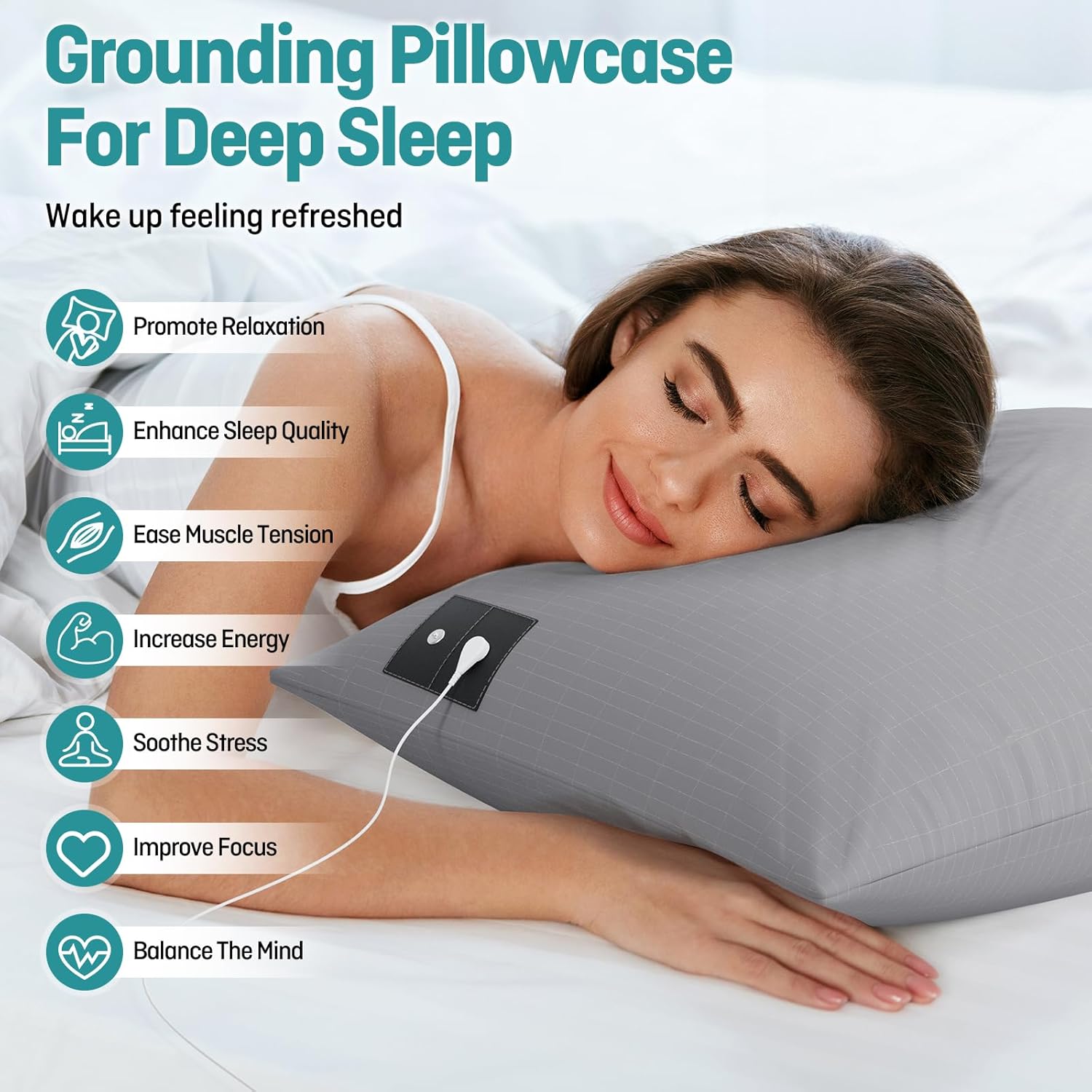 Grounding Pillowcase 2 Pack, Conductive Grounding Pillowcase with 10% Silver Fiber, Soft, Skin-Friendly Fabric for Static Release, 20x30 Inch, Gray