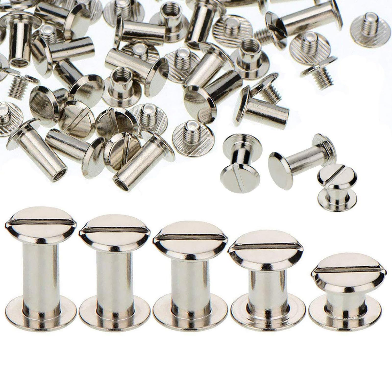 Chicago Screws Binding Screw Leather Screw Nail Rivet Button Solid Belt Tack - Silver M5x1/4, 3/8, 1/2, 9/16,11/16 Inches-image-14