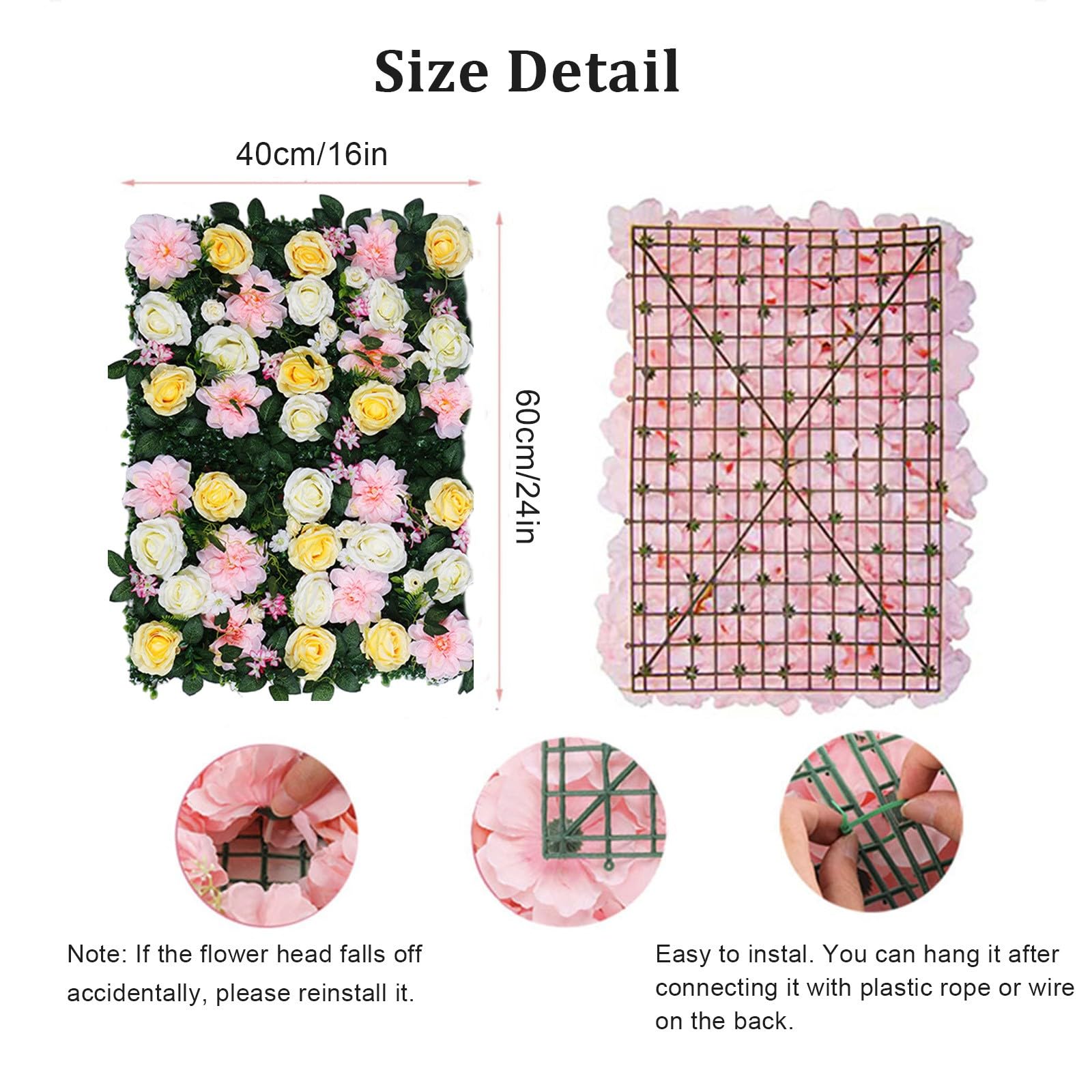 Pannelli da Parete con Fiori Artificiali 3D, 24" x 16" Pannello di Sfondo Floreale per Parete, Pannelli di Rose di Seta per Feste di Matrimonio, Unghie, Aree fotografich(Yellow)