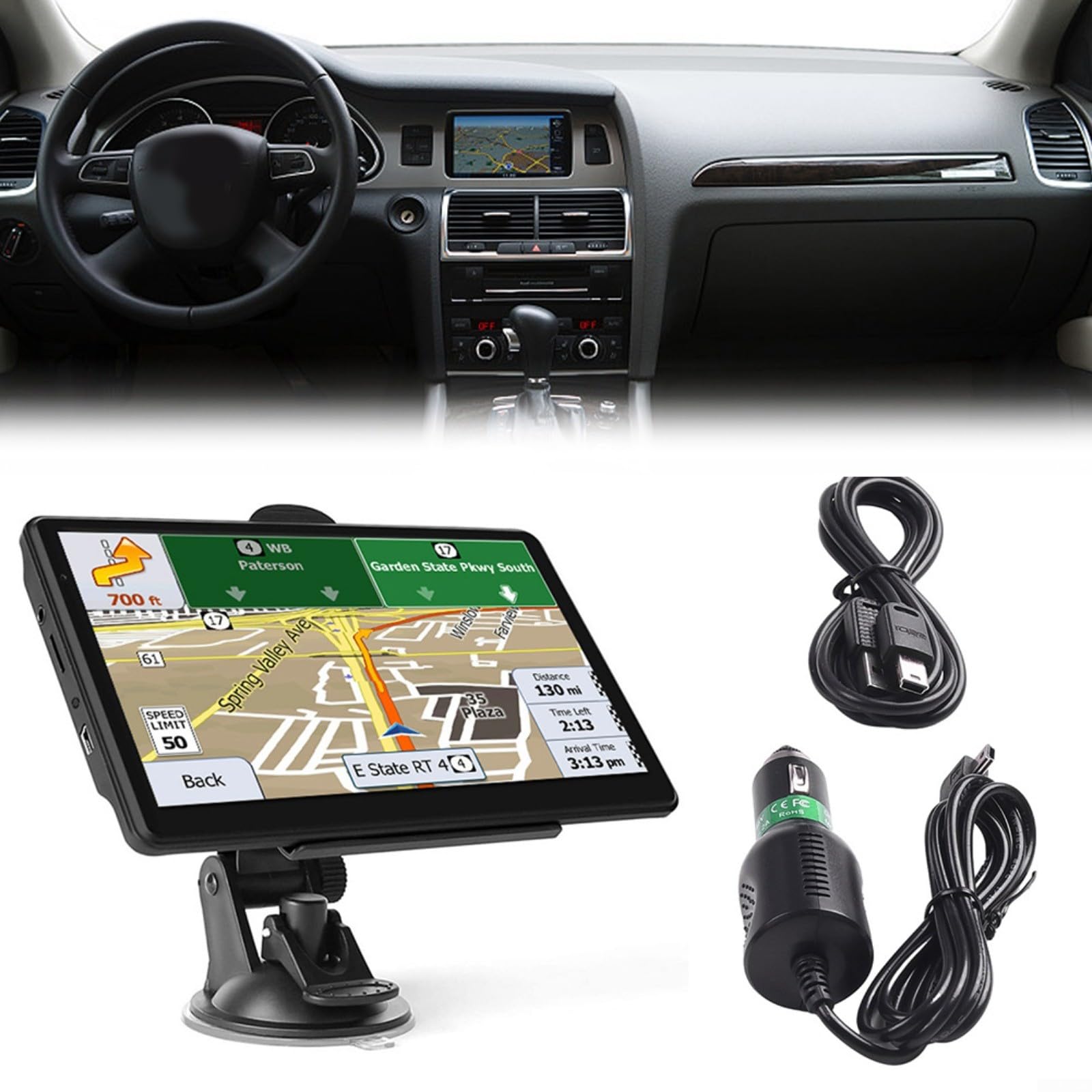 GPS da 7 pollici per navigatore dispositivo con 8 GB ROM 256 MB per RAM, sistema di navigazione portatile per auto camion con trasmettitore FM e batteria da 1200 mAh per viaggi e spostamenti