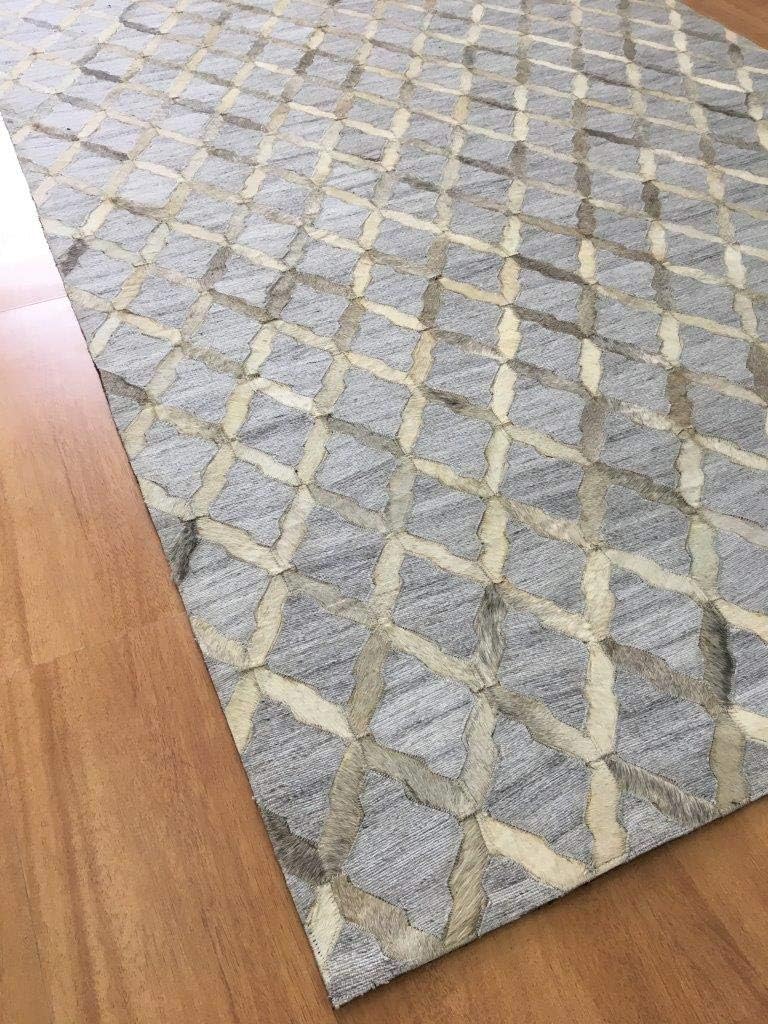 Leather Area Rug Patch Work Moroccan Various Sizes Cow Hide and Cotton Jacquard Luxury Carpet for Indoor use (5x8)
