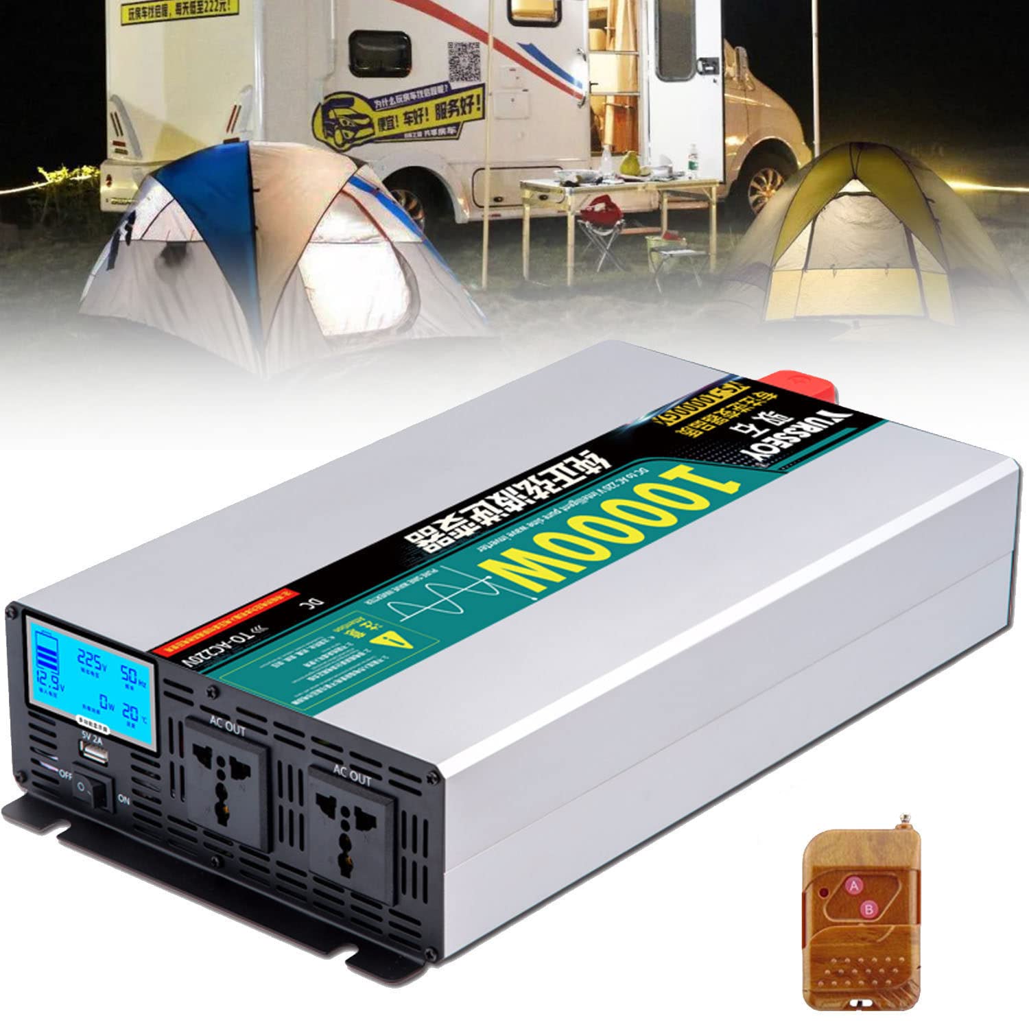Przetwornica napięcia czysta sinusoida 12V 24V 48V 60V 72V na 230V przetwornica sinusoida 3500W 4500W 5500W 7000W 8000W 10000W przetwornica prądu przetwornica z gniazdem, pilotem, ekranem,10000W-12V