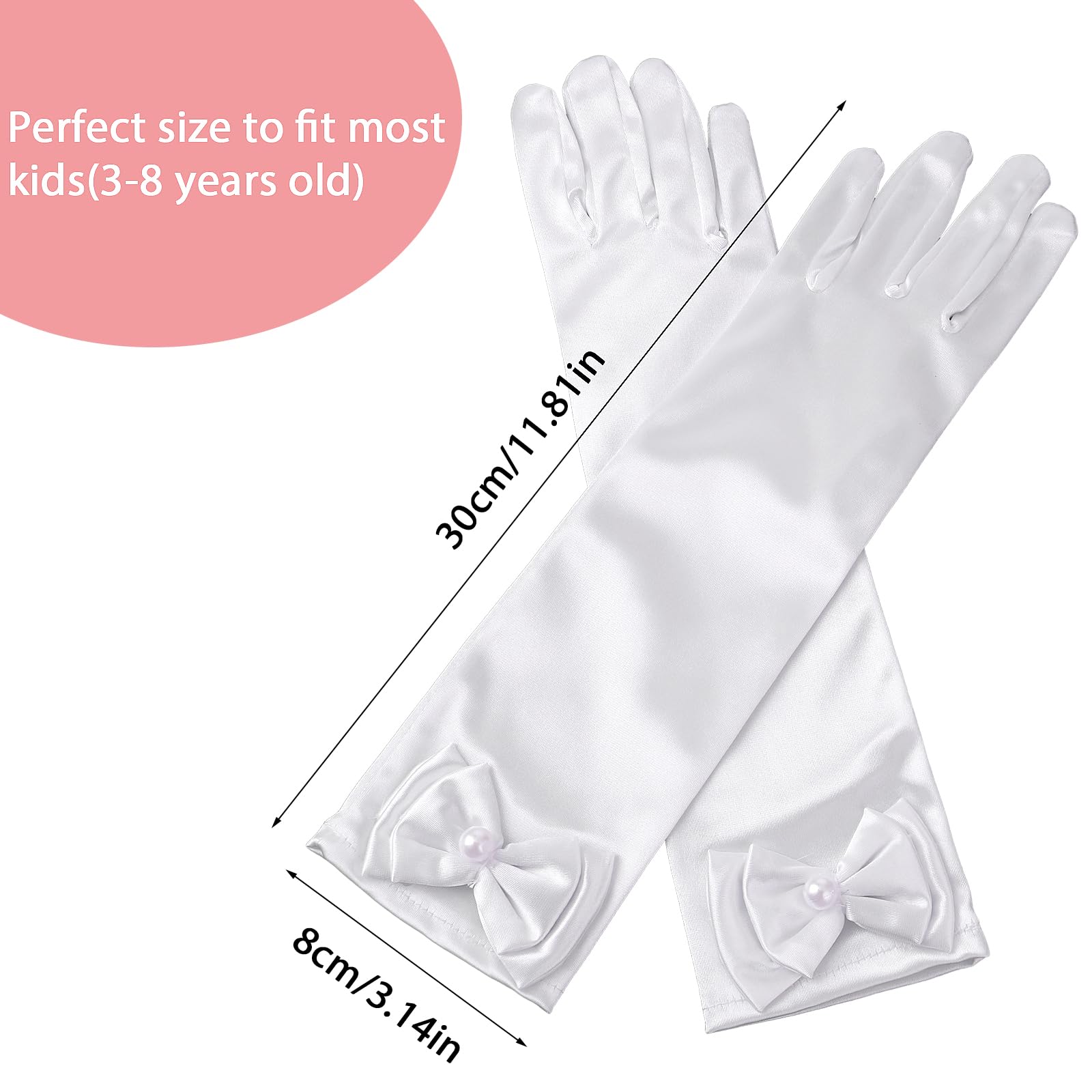 Yolev Guantes de Niña de Satén Blancos Largos con Lazo Formales para Boda Primera Comunión
