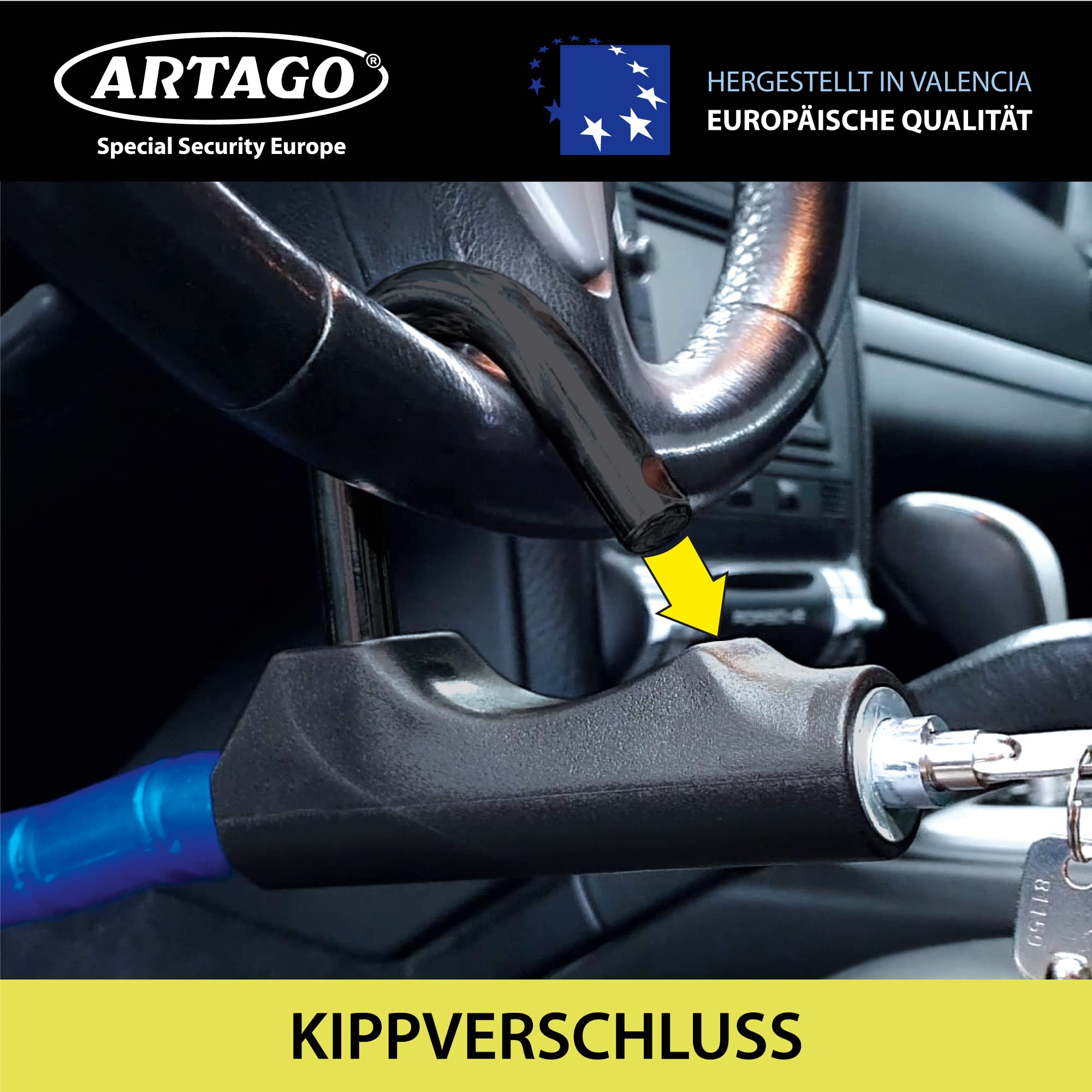 Artago 880/B Lenkradschloss Pedal EASY HOOK, Lenkradkralle, Diebstahlsicherung Lenkrad Pedal Auto, Gelenkig und Gepanzert