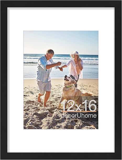decorUhome 12x16 Picture Frame, Display 8.5x11 Certificate with Mat or 12x16 Poster without Mat, Wall Mounting Photo Frame, Black, 1 Pack