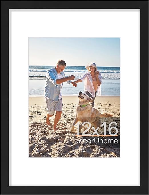 decorUhome 12x16 Picture Frame, Display 8.5x11 Certificate with Mat or 12x16 Poster without Mat, Wall Mounting Photo Frame, Black, 1 Pack