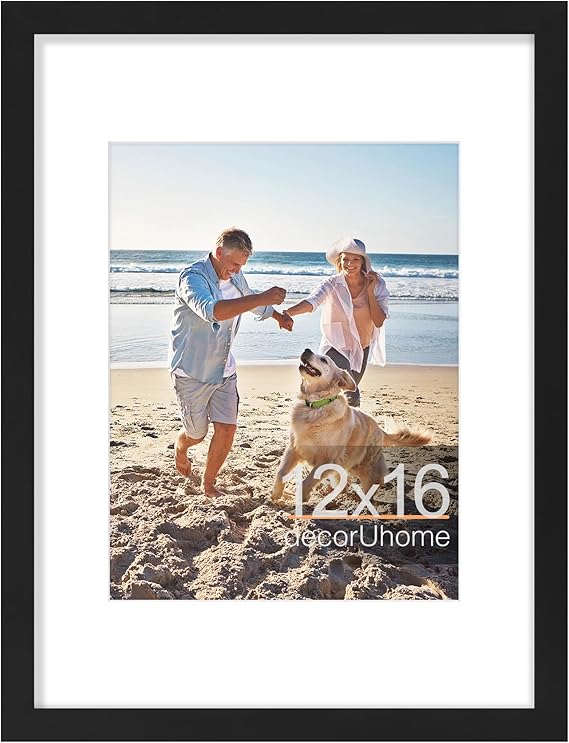 decorUhome 12x16 Picture Frame, Display 8.5x11 Certificate with Mat or 12x16 Poster without Mat, Wall Mounting Photo Frame, Black, 1 Pack
