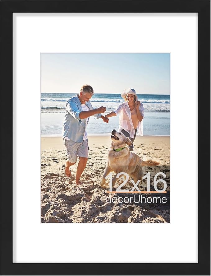 decorUhome 12x16 Picture Frame, Display 8.5x11 Certificate with Mat or 12x16 Poster without Mat, Wall Mounting Photo Frame, Black, 1 Pack
