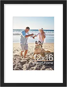 decorUhome 12x16 Picture Frame, Display 8.5x11 Certificate with Mat or 12x16 Poster without Mat, Wall Mounting Photo Frame, Black, 1 Pack