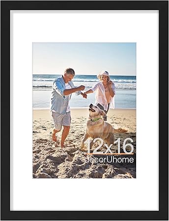 decorUhome 12x16 Picture Frame, Display 8.5x11 Certificate with Mat or 12x16 Poster without Mat, Wall Mounting Photo Frame, Black, 1 Pack