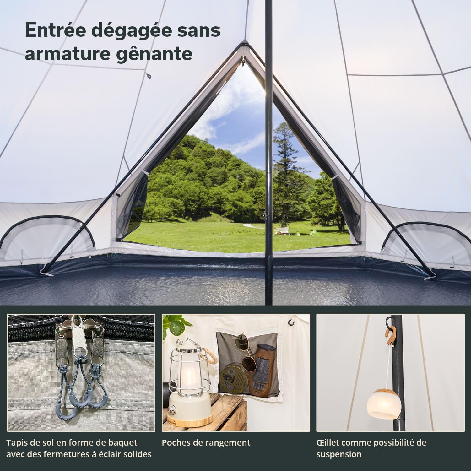 Skandika Tente Tipi Kuopio 400/500 Protect 8 à 10 Personnes | Tente de Camping imperméable, matériau recyclé, Hauteur 2,5-3 m, Ø4m - Ø5m, Sol Cousu, Tente Glamping familiale